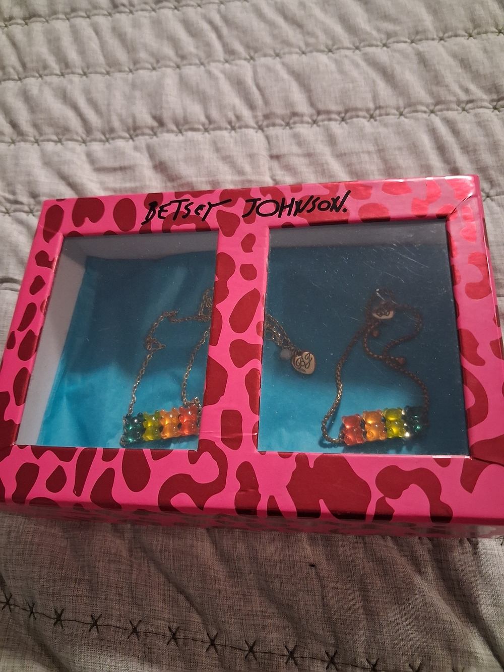 Betsey Johnson Pink Rainbow Crystal Bar Necklace - Set of 2 - Picture 7 of 7